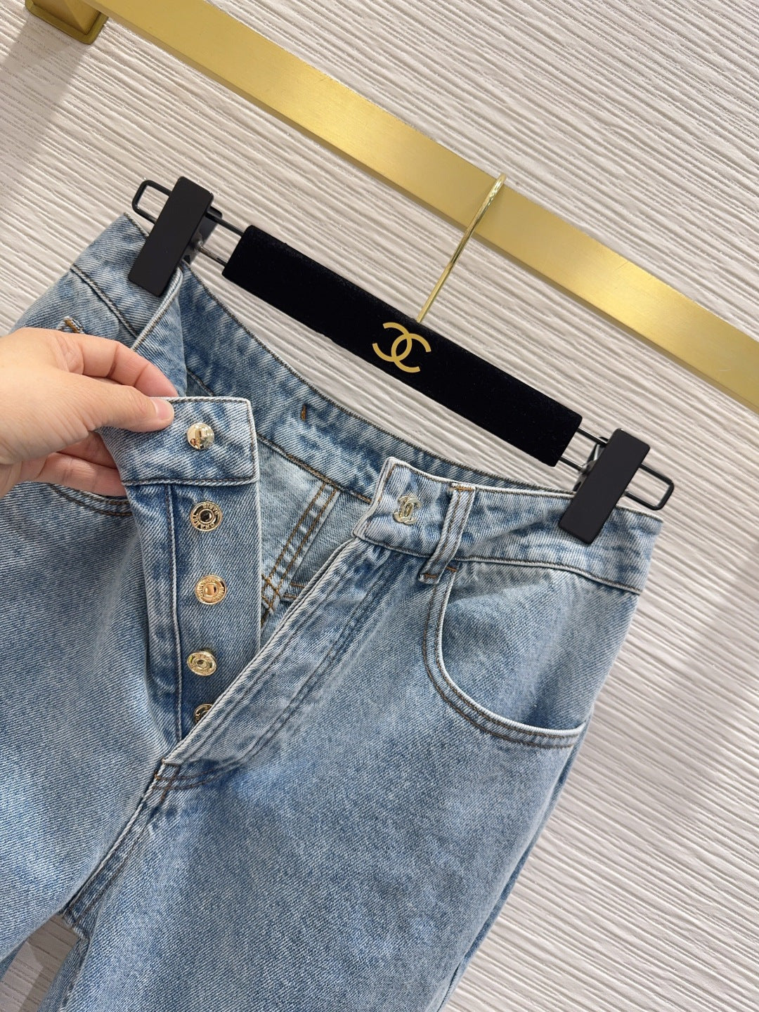 Chanel 2026 Jeans Blue Cotton With Gold Buckle