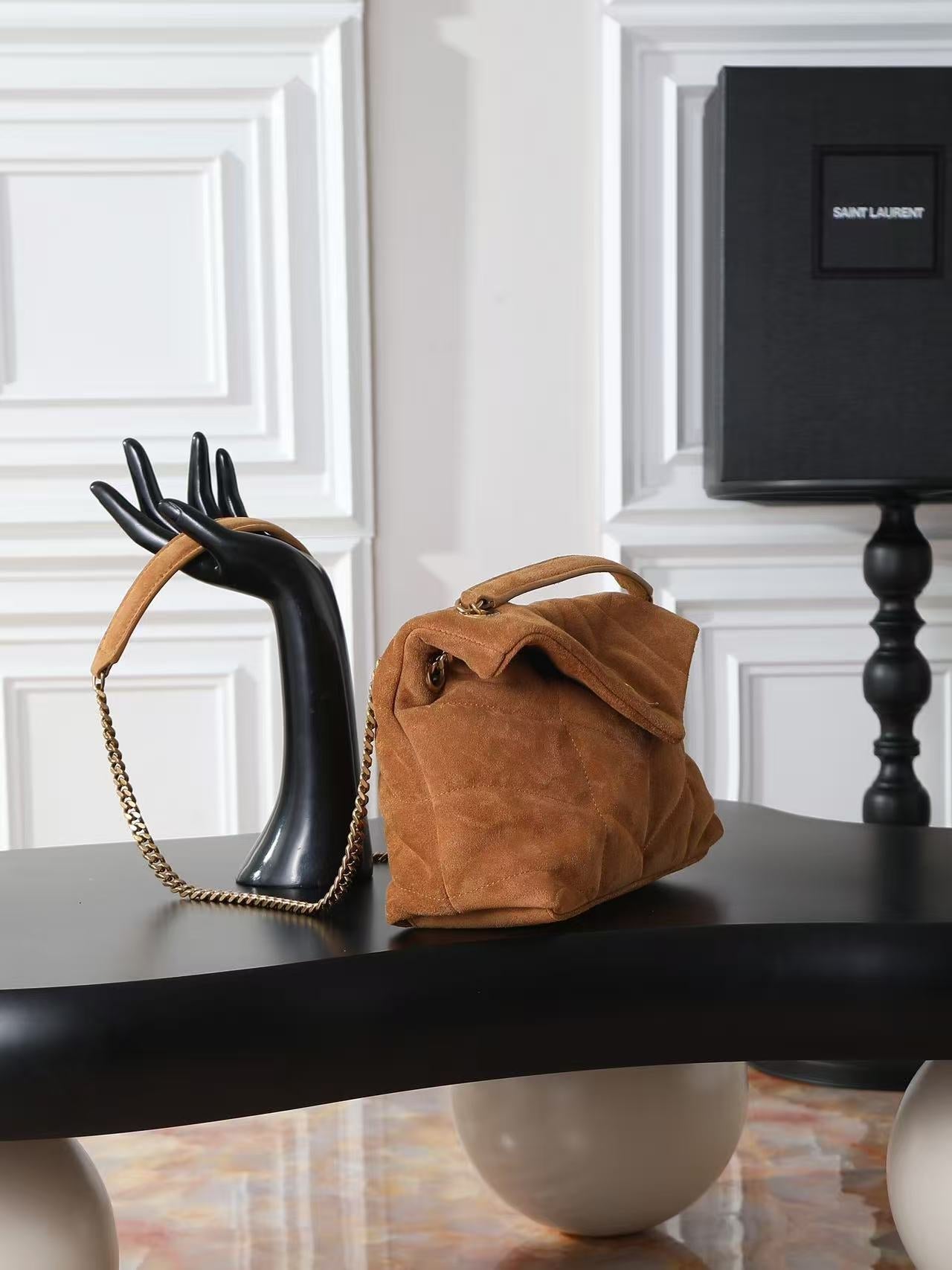 YSL 2026 Puffer Bag 29cm Brown Suede