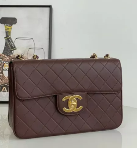 CC 2025 Flap Bag 30cm Brown Gold Lambskin 298108