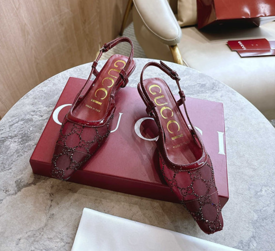 GG 2025 Crystal Slingback Pump Rosso Ancora Red Mesh Leather