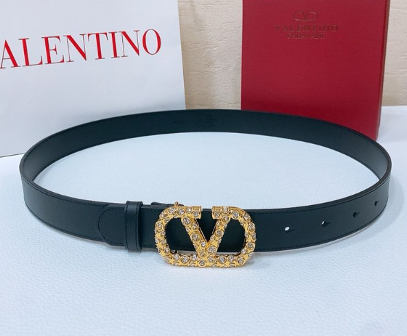 VT 2025 Garavani VLogo Signature Belt Black With Crystal-embellished Buckle