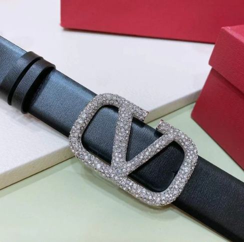 VT 2025 Garavani VLogo Signature Belt Black With Crystal-embellished Buckle