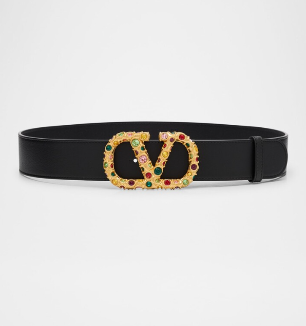 VT 2025 Garavani VLogo Signature Belt Black With Crystal-embellished Buckle