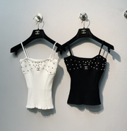 Chanel 2026 Knit Camisole White and Black Polyester Viscose