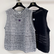 Chanel 2026 Hollow-Out Vest Black and Gray Viscose Nylon