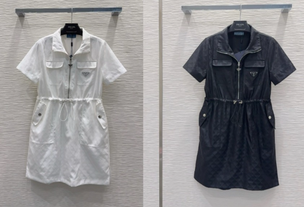 Prada 2026 Zippered Collar Shirt Dress White and Black Nylon 133135