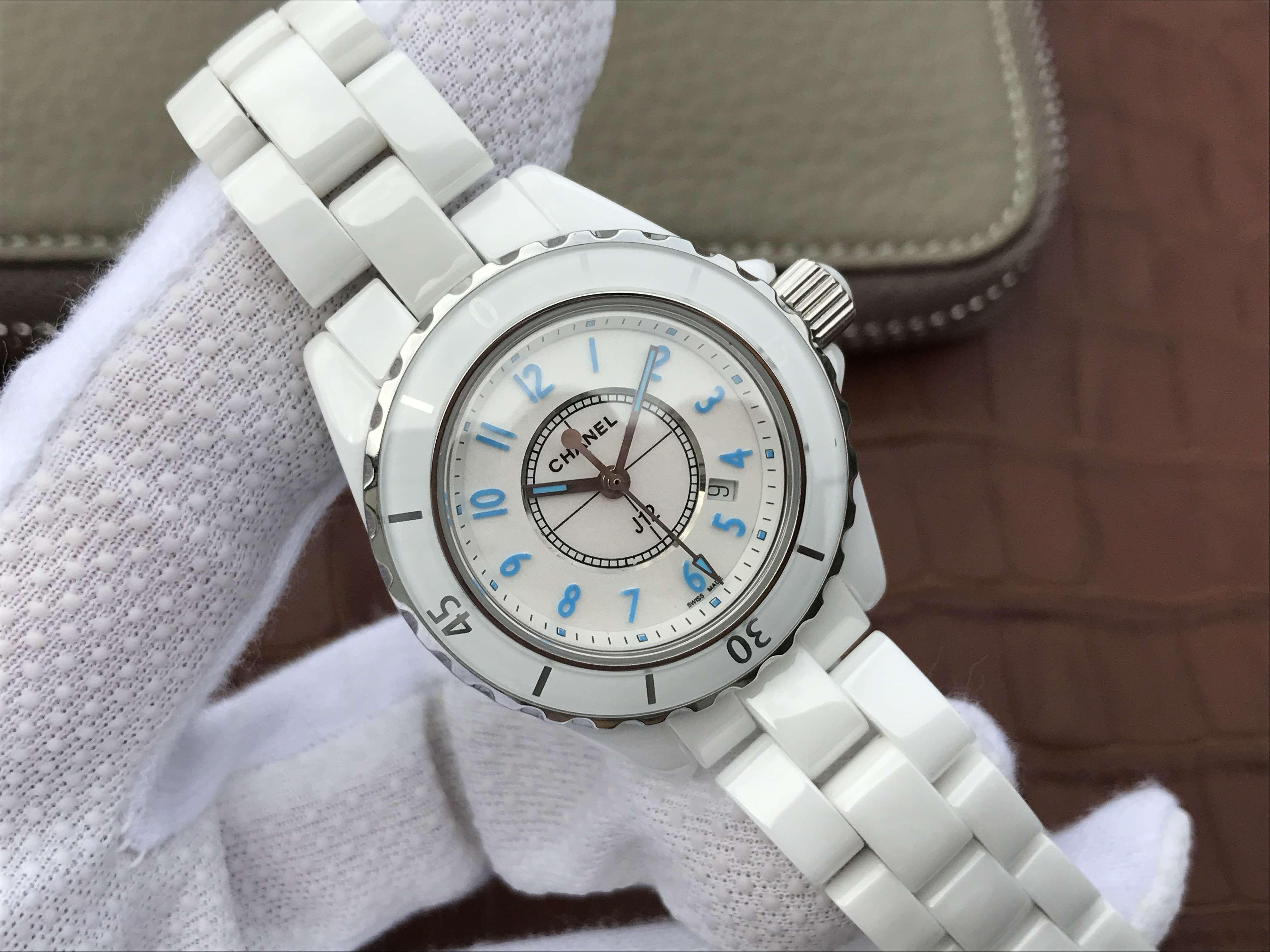J12 WHITE CERAMIC 33MM BLUE NUMERALS
