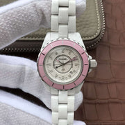 J12 PINK BEZEL WHITE DIAL DIAMOND NUMERALS 33MM
