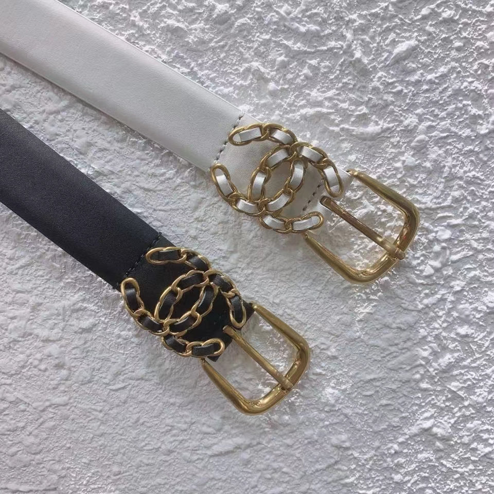 CC BELT 30MM BUCKLE GOLD WHITE LEATHER WHITE