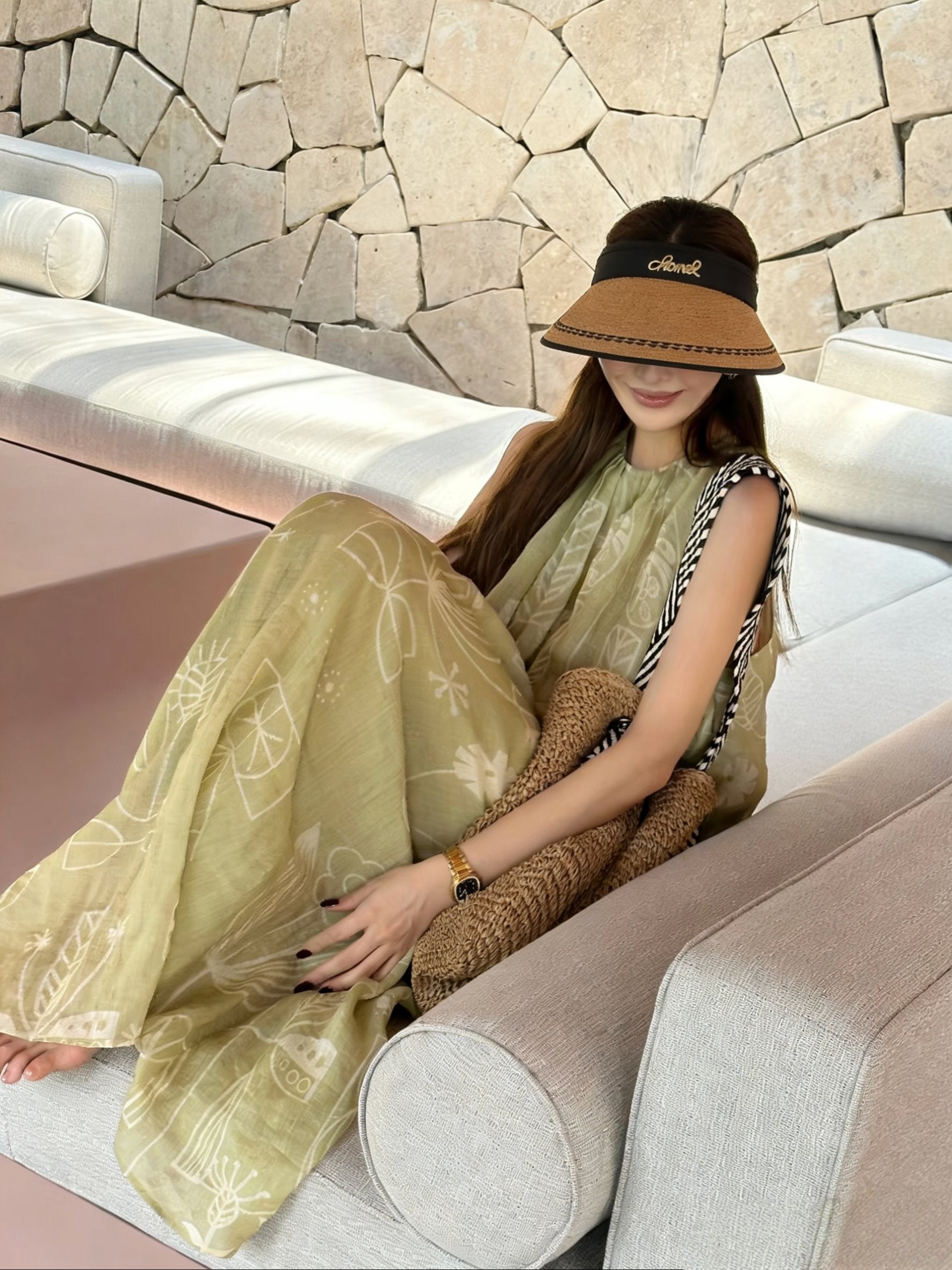 Chanel Sun Hat with Visor Straw Fabric 237221