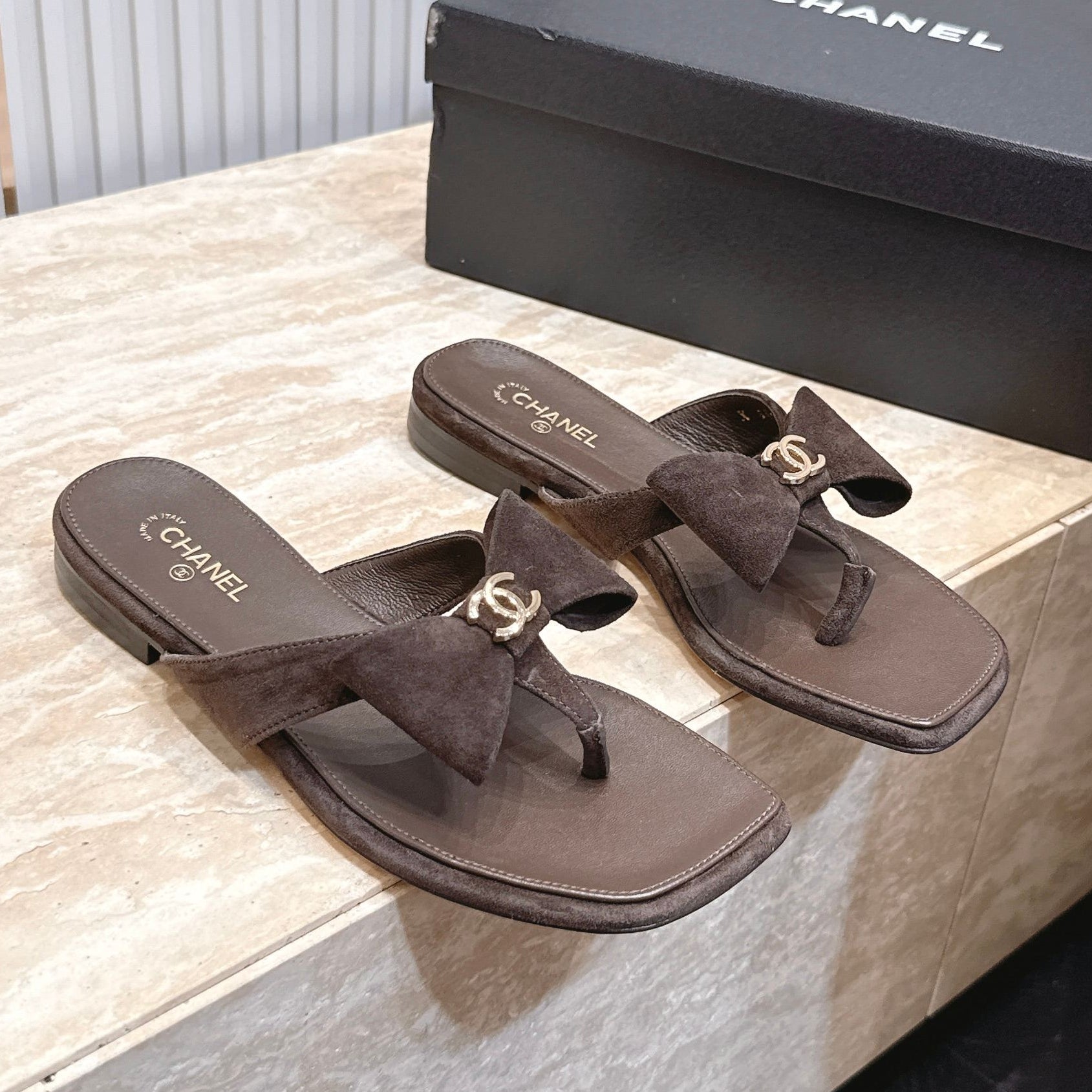 Channel 2026 Bow Thong Sandal 15mm Suede Calfskin 898999
