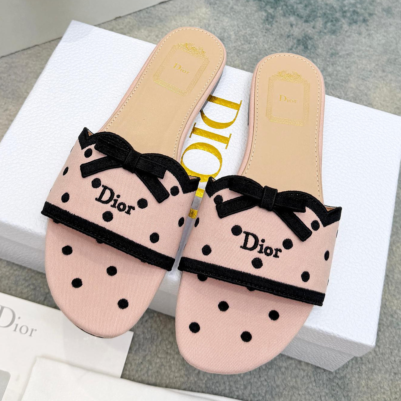 Dior 2026 Polka Dot Bow Chunky Heel Sandals Canvas 947860