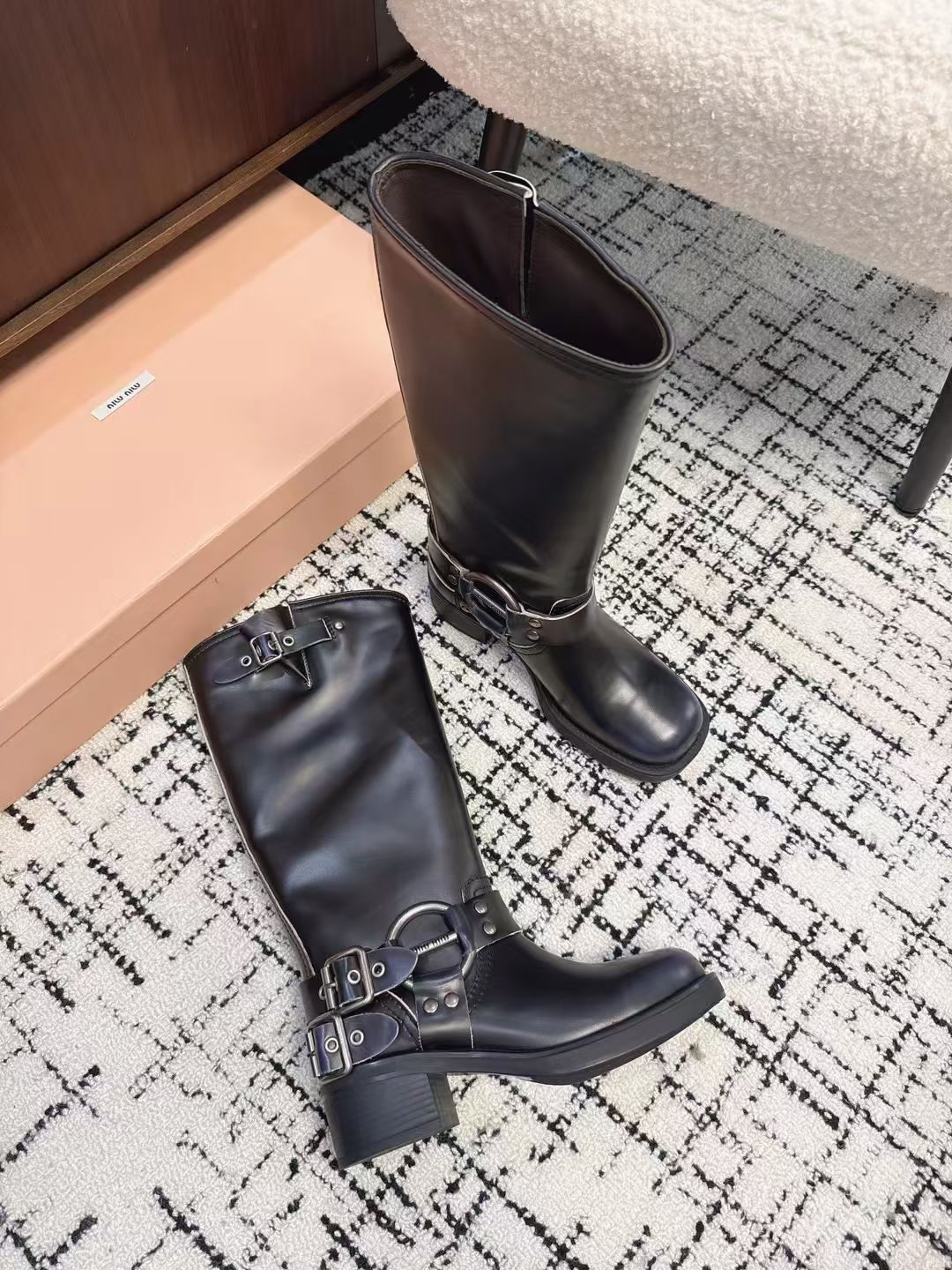 Miumiu 2026 High-Top Biker Boots Suede Calfskin 952185