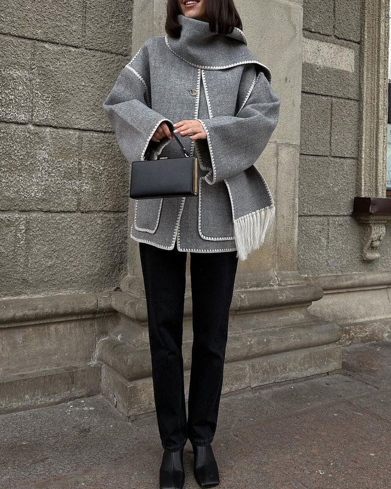 SUMA - Hepburn Style Woolen Cape Coat #VEV43065