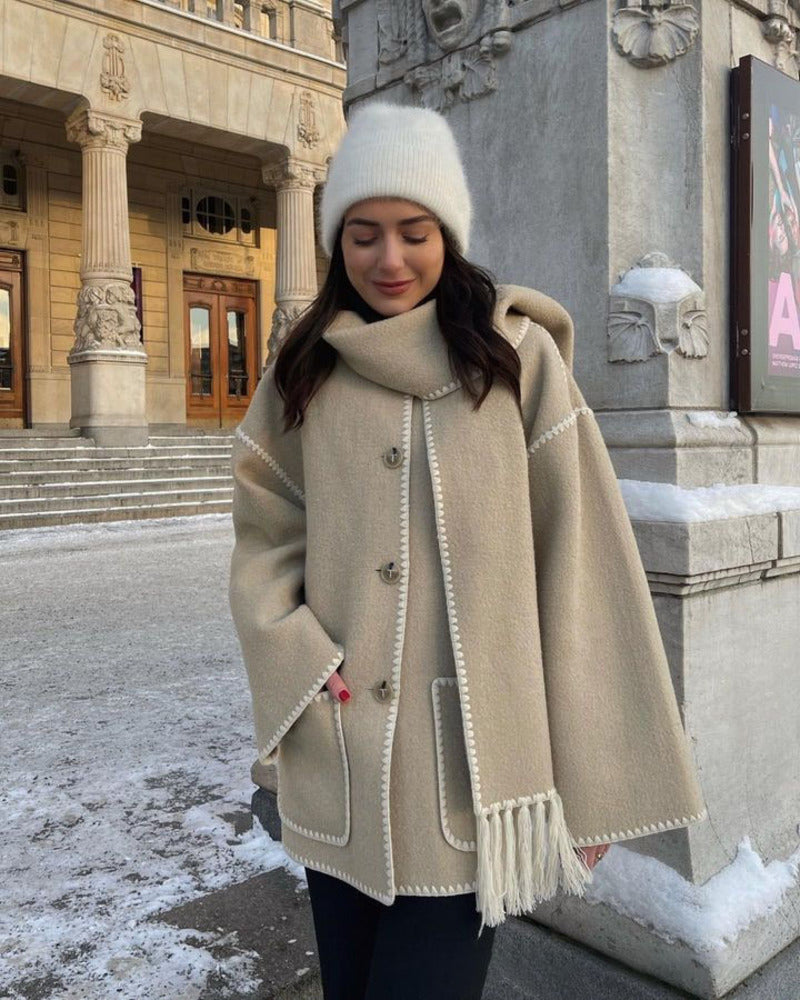 SUMA - Hepburn Style Woolen Cape Coat #VEV43065