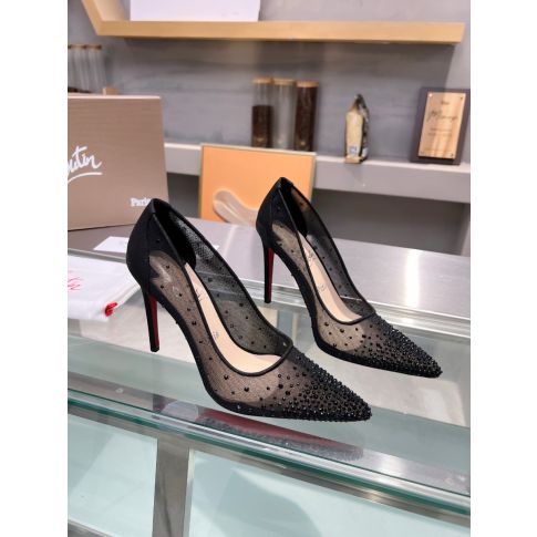 Cl Follies Strass 105mm Pumps Net Suede Calf And Strass Black