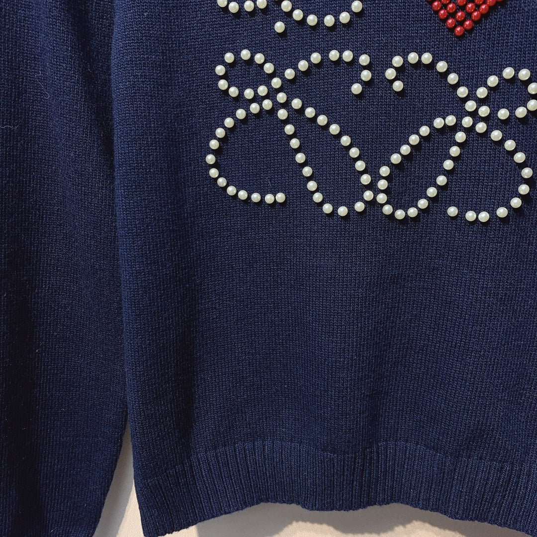 Loewe 2025 White and Blue Beaded Logo Sweater Wool Cashmere 314435
