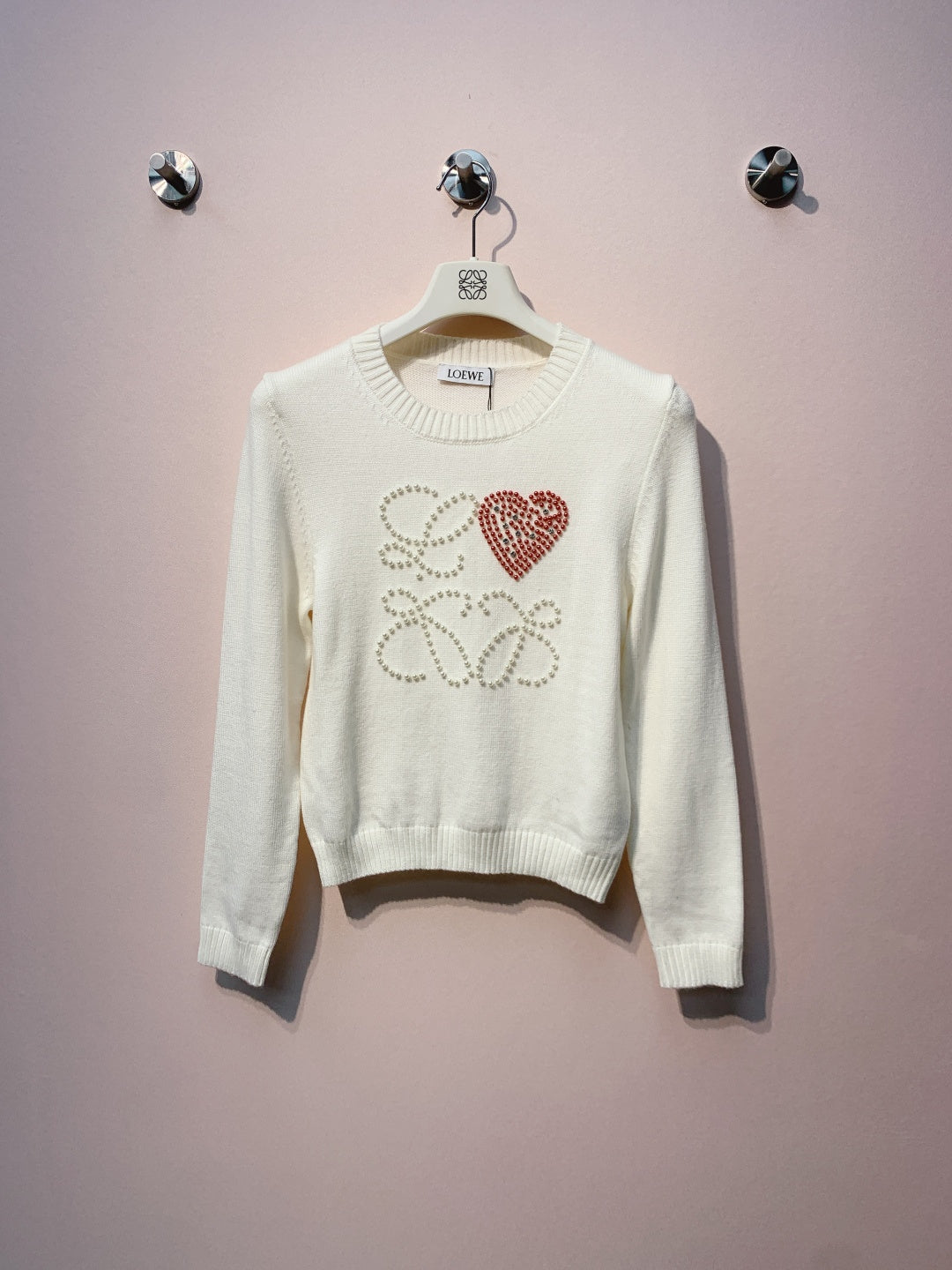 Loewe 2025 White and Blue Beaded Logo Sweater Wool Cashmere 314435