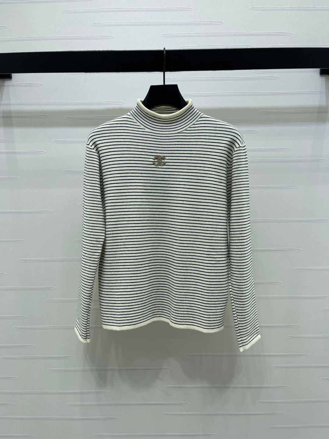 Chanel 2026 Striped Turtleneck Long Sleeve Sweater Wool