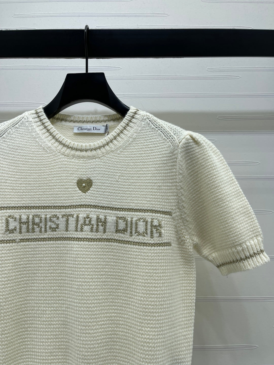 Dior 2026 Pearl Letter Knit Puff Sleeve T-shirt Wool