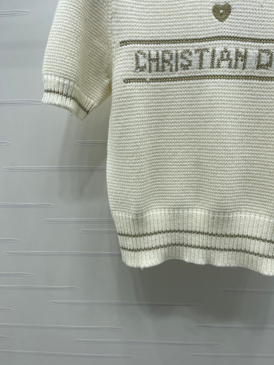 Dior 2026 Pearl Letter Knit Puff Sleeve T-shirt Wool
