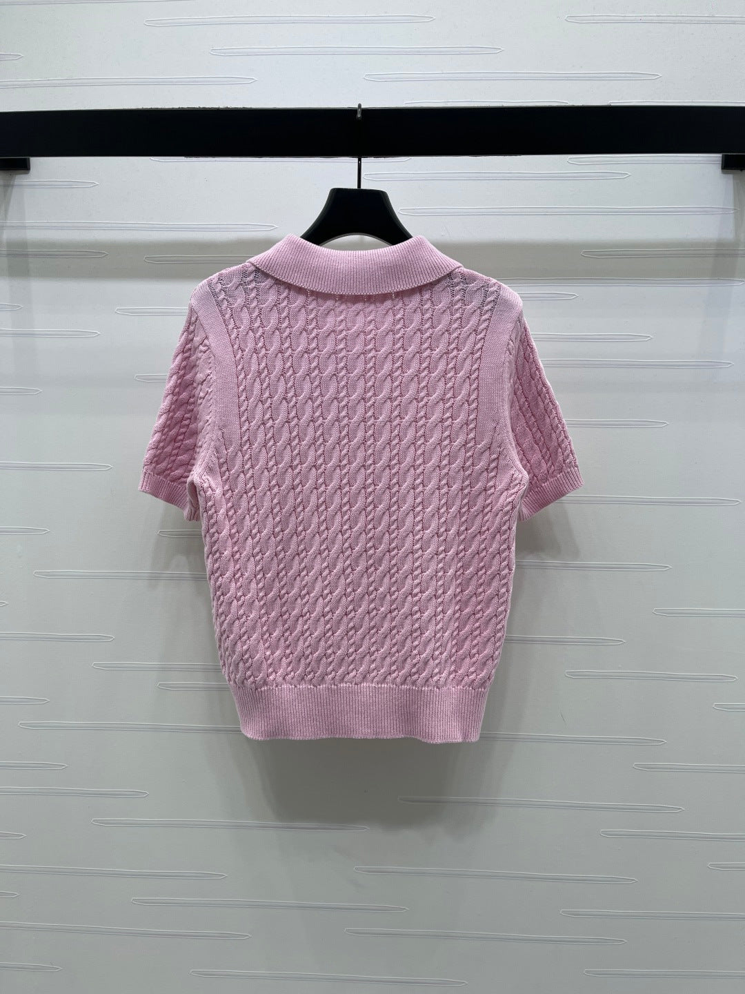 Dior 2026 Collared Cable Knit Short-Sleeve T-Shirt Wool