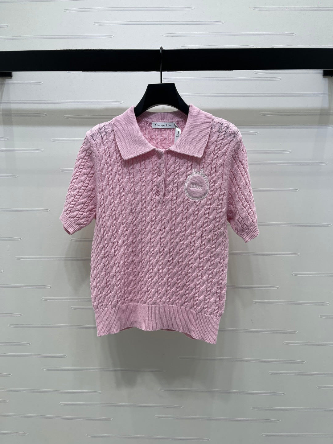 Dior 2026 Collared Cable Knit Short-Sleeve T-Shirt Wool