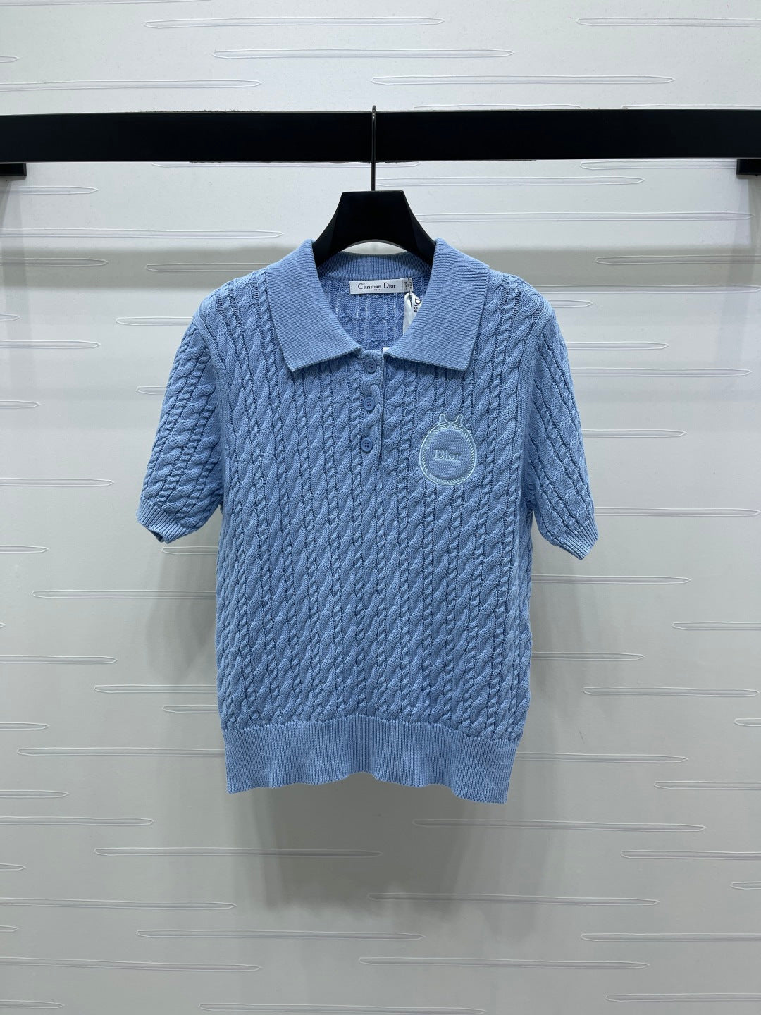 Dior 2026 Collared Cable Knit Short-Sleeve T-Shirt Wool