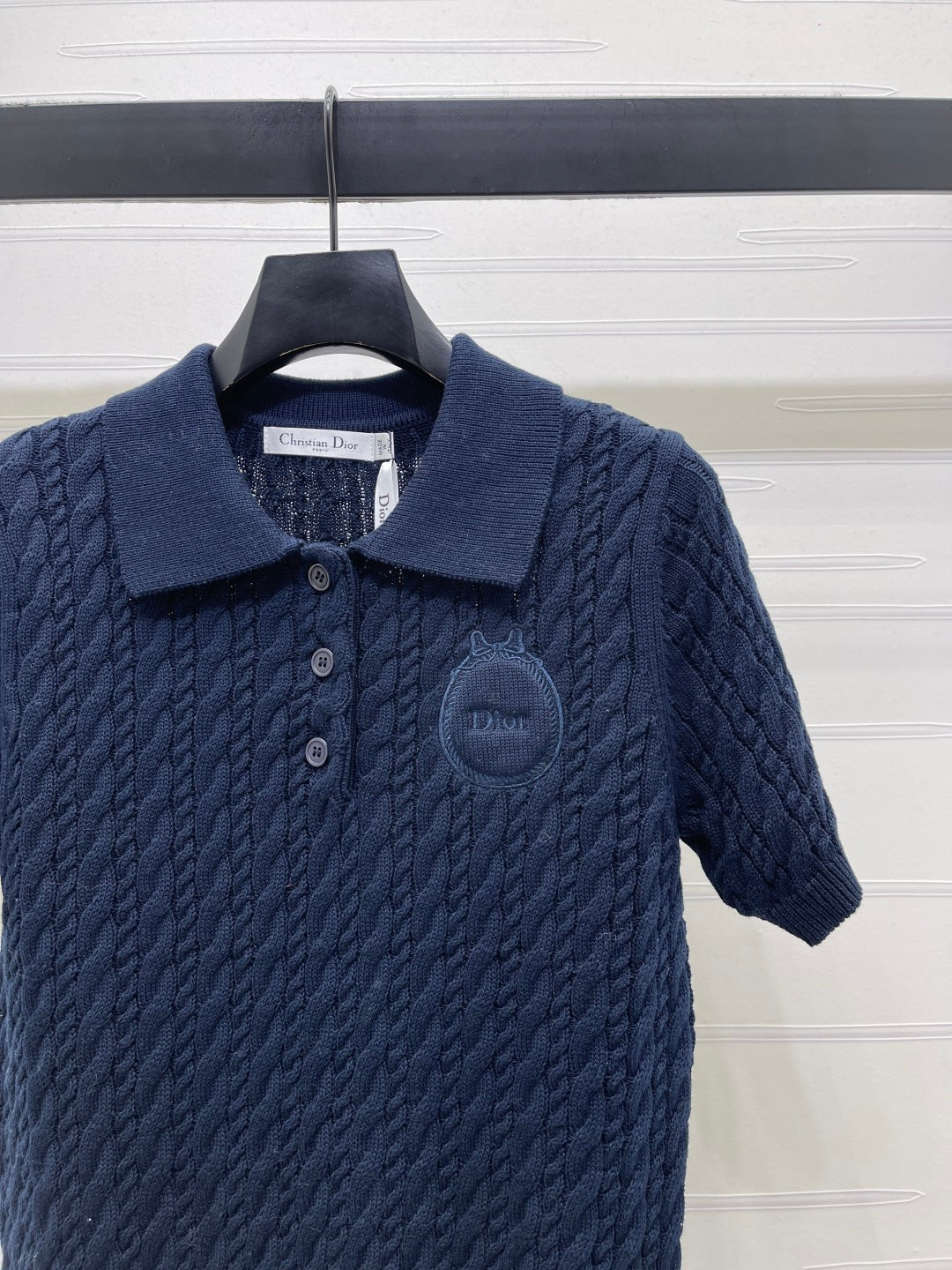 Dior 2026 Collared Cable Knit Short-Sleeve T-Shirt Wool