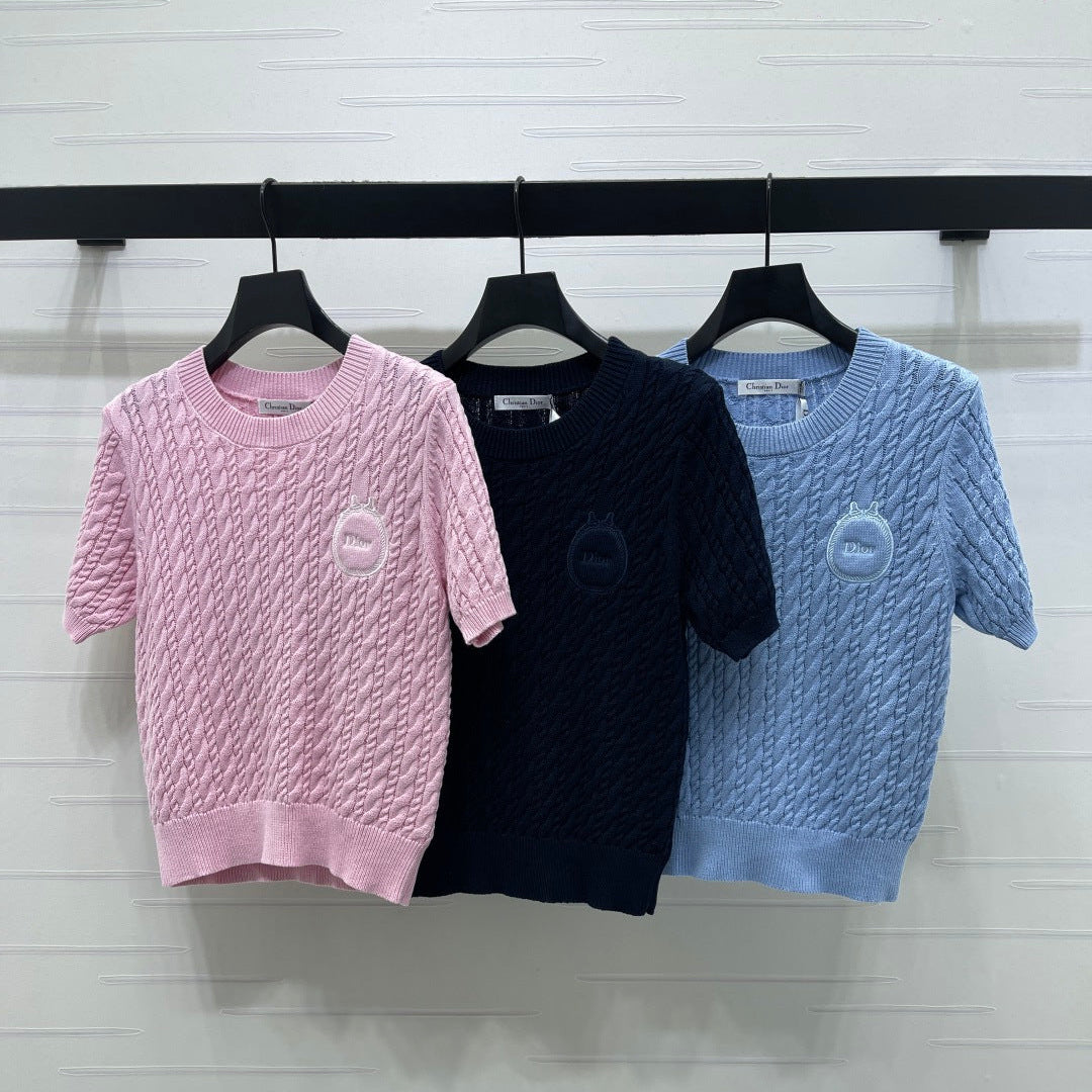 Dior 2026 Crew Neck Cable Knit Short-Sleeve T-Shirt Wool