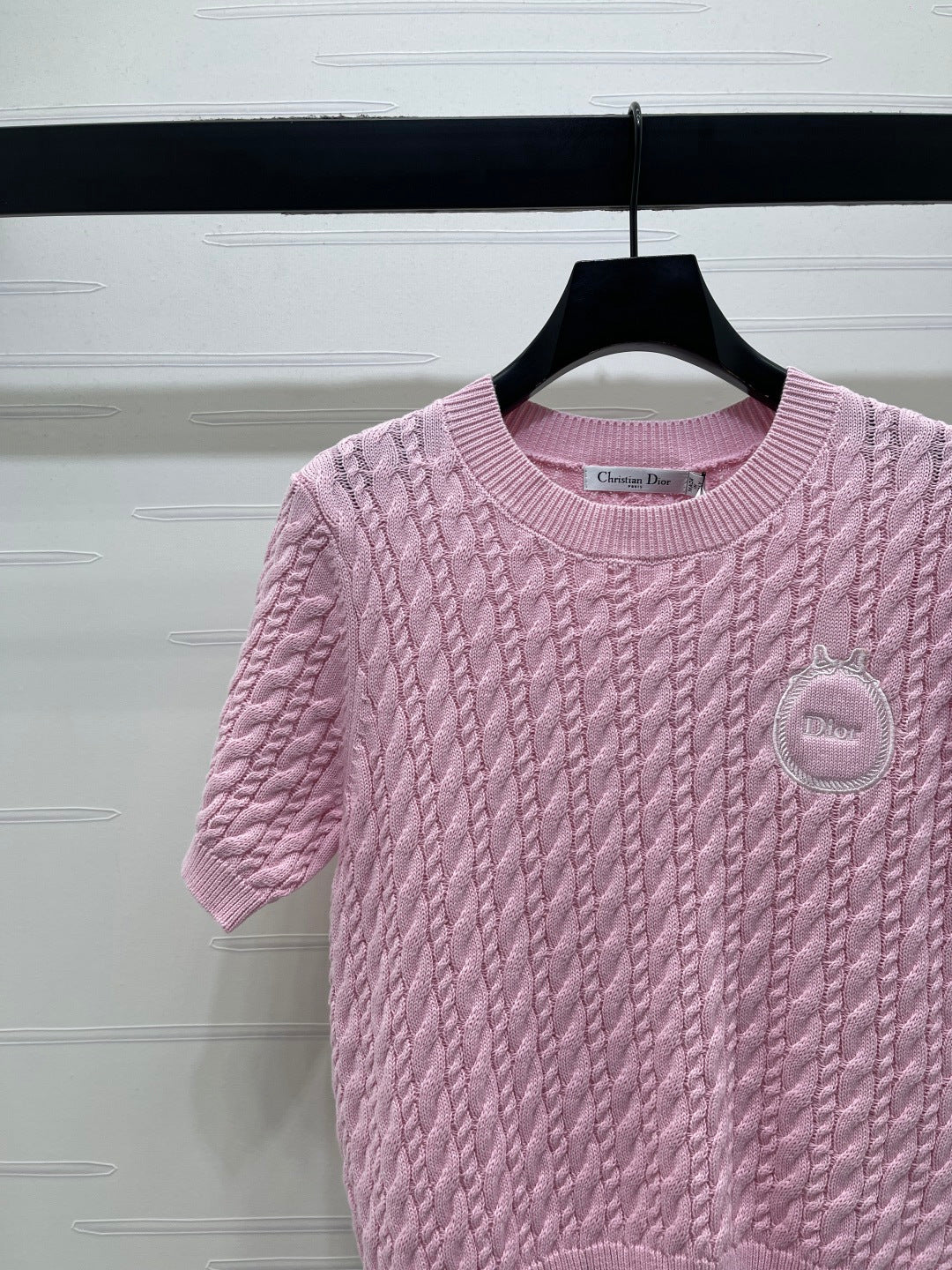 Dior 2026 Crew Neck Cable Knit Short-Sleeve T-Shirt Wool