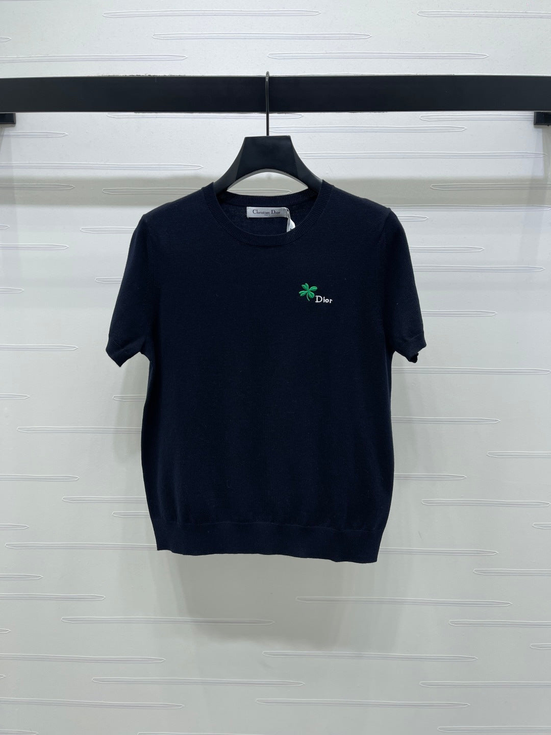 Dior 2026 Crew Neck Knit Short-Sleeve Shirt with Logo Wool