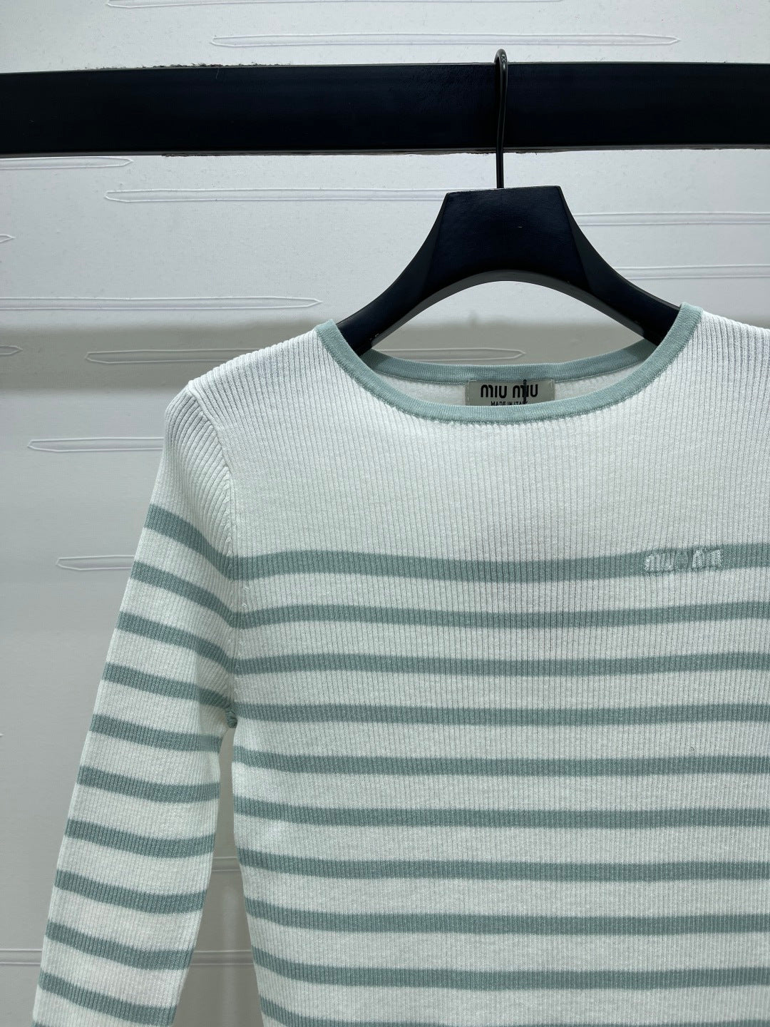 Miumiu 2026 Striped Crew Neck Knit Long Sleeve Wool