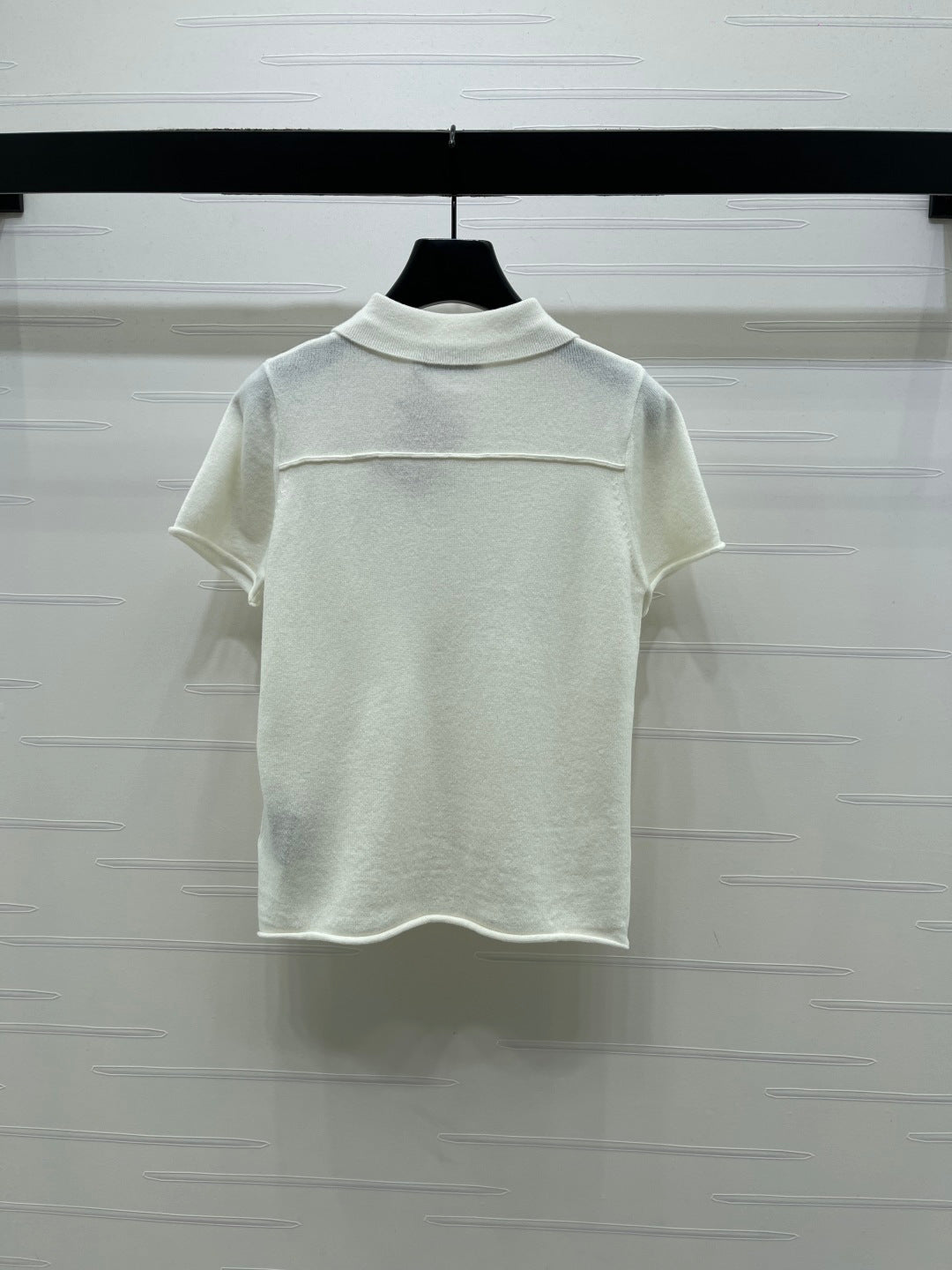 Miumiu 2026 Collared Knit Short-sleeved Sweater Cream and Gray Cashmere