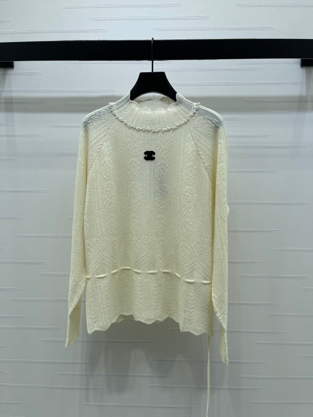 Chanel 2026 Beaded Crew Neck Knit Long-sleeved Top Wool