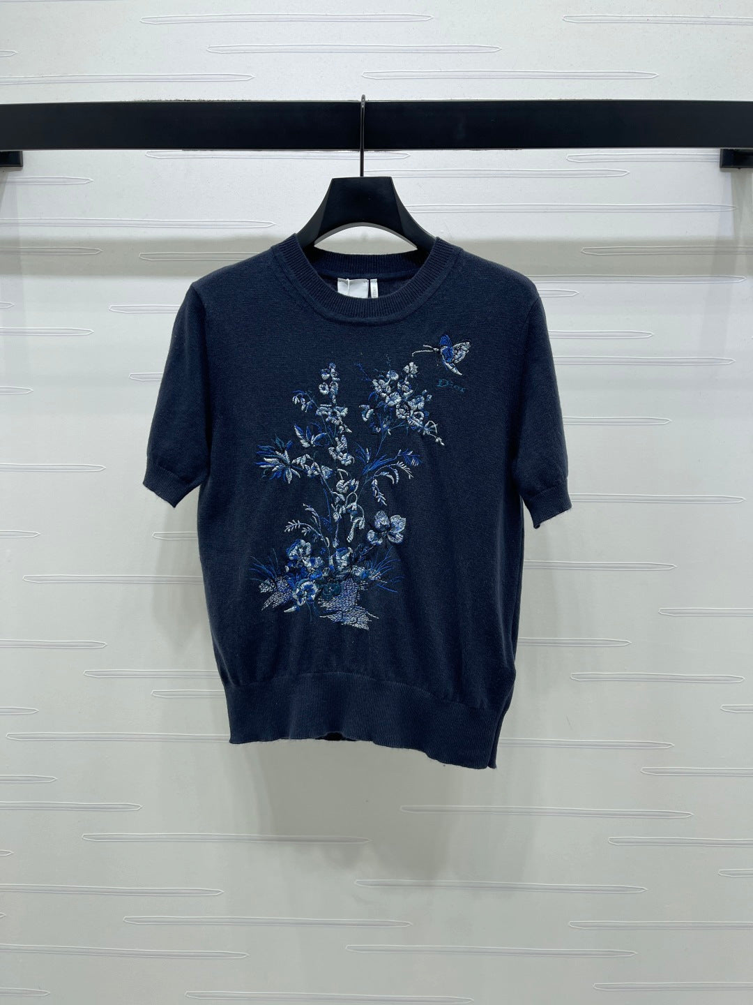 Dior 2026 Floral Embroidered Butterfl Short-Sleeve T-Shirt Wool