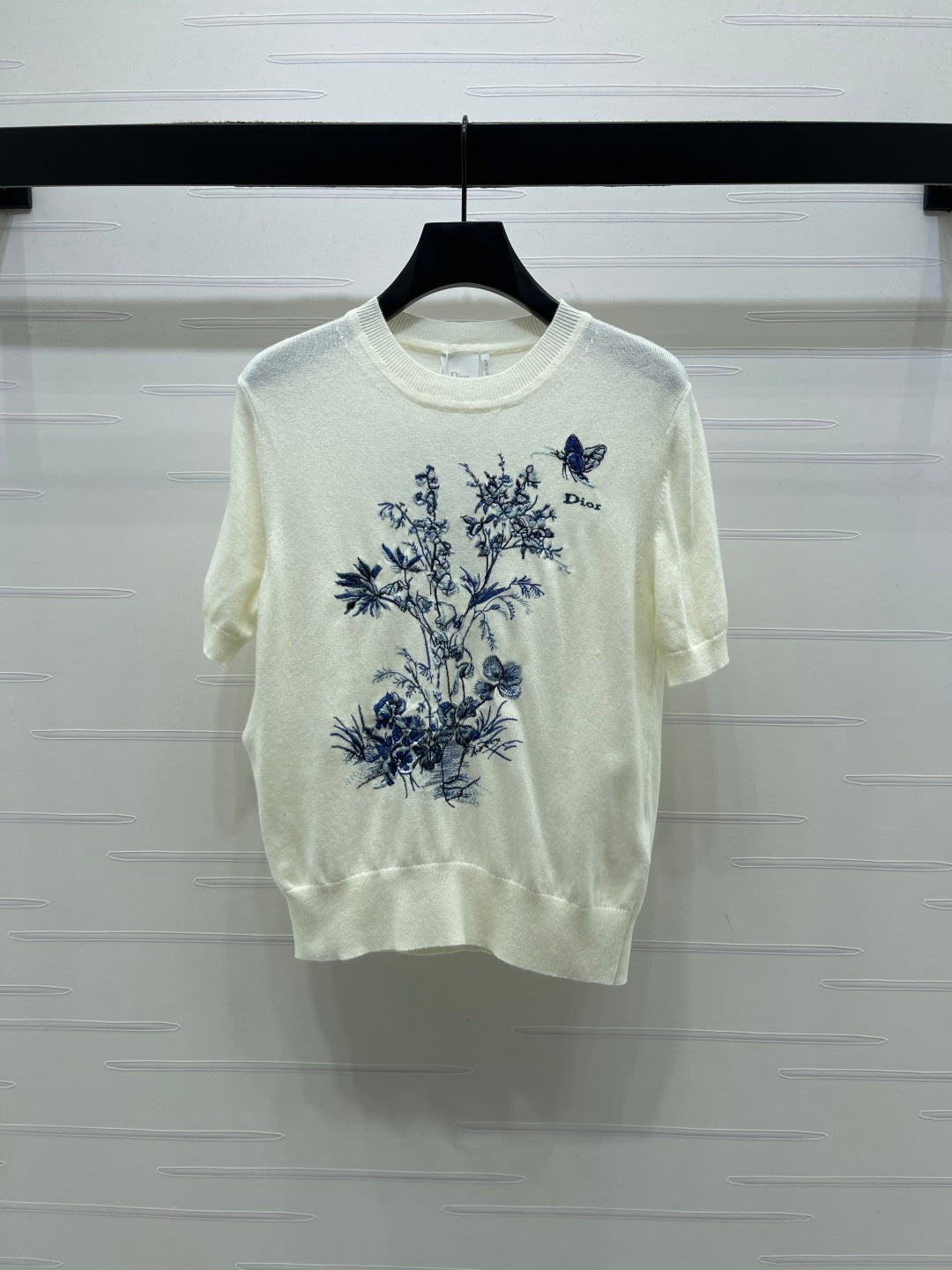 Dior 2026 Floral Embroidered Butterfl Short-Sleeve T-Shirt Wool