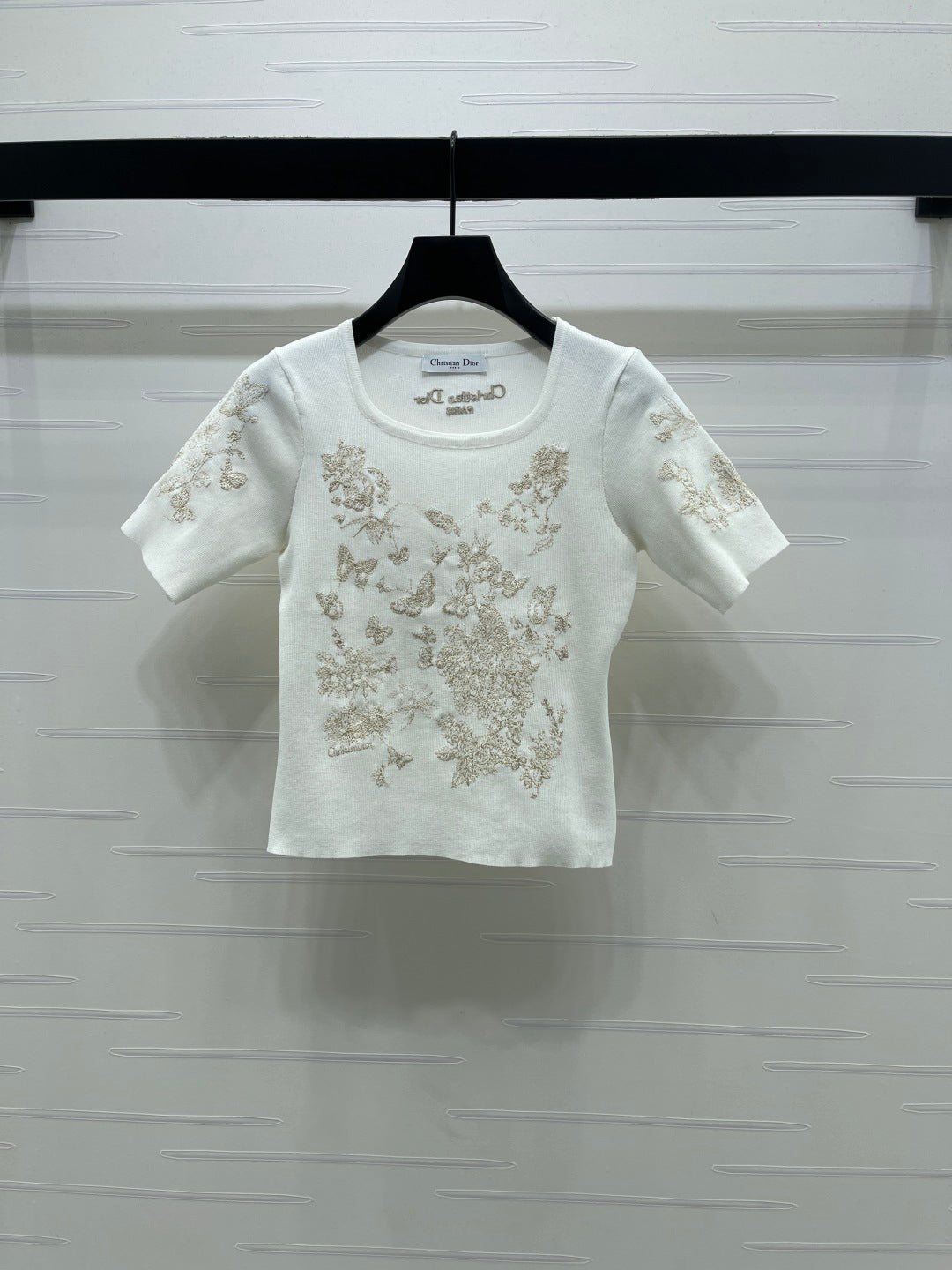 Dior 2026 Butterfly Square Neck Knit Short-sleeved Top Wool