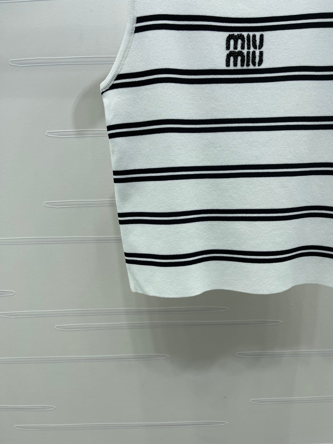 Miumiu 2026 Crew Neck Striped Knit Vest Black and White Wool 352631
