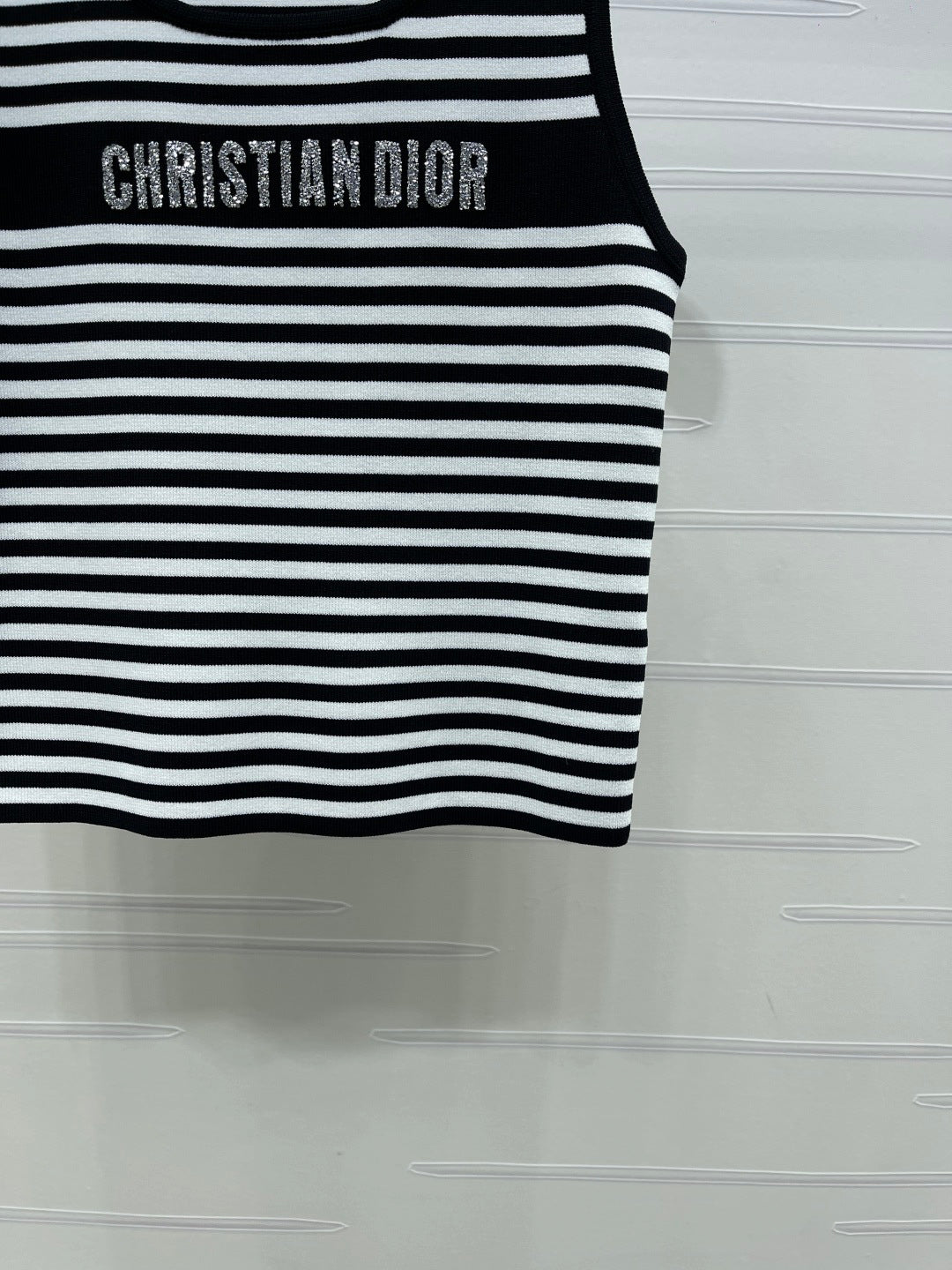 Dior 2026 Striped Letter Crew Neck Knit Vest Black and White Wool