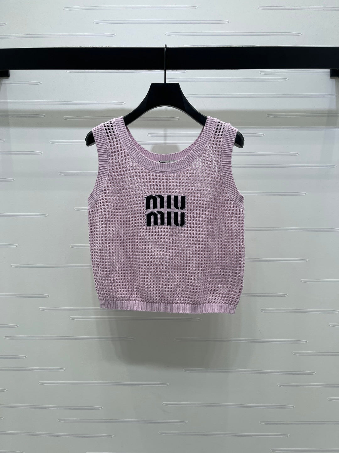 Miumiu 2026 Hollow-out Letter Knit Vest Yellow and Purple Cotton 352580