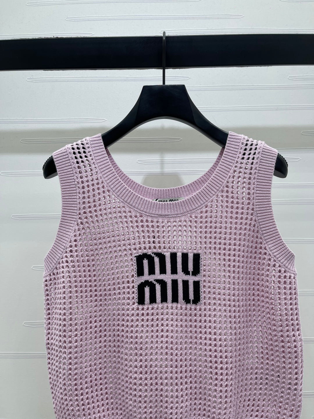 Miumiu 2026 Hollow-out Letter Knit Vest Yellow and Purple Cotton 352580