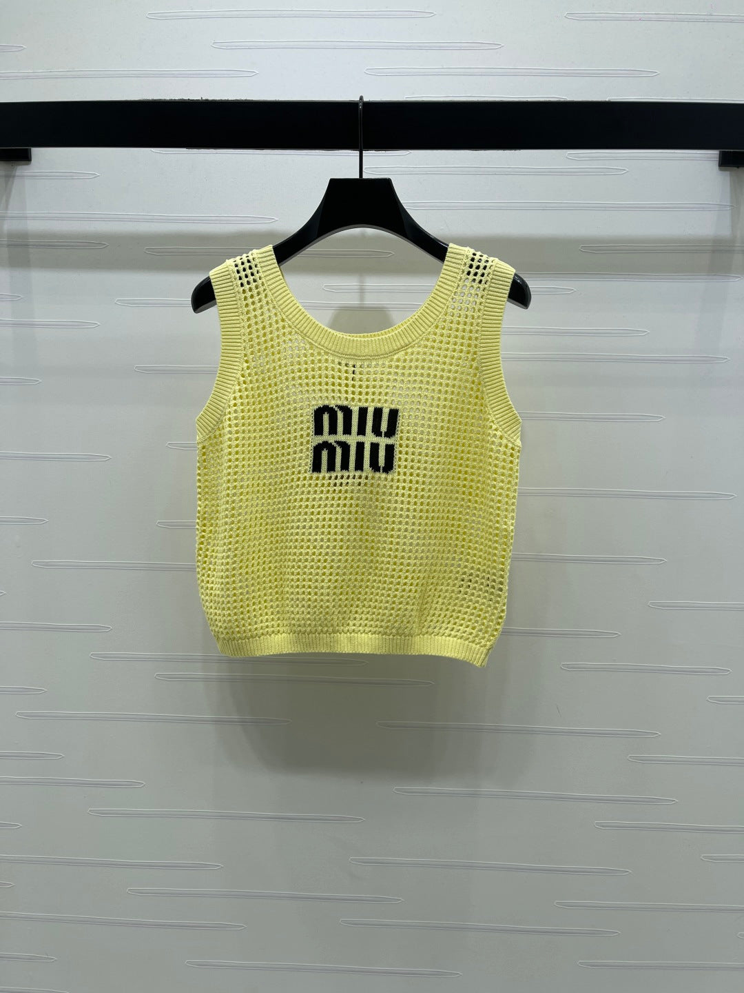 Miumiu 2026 Hollow-out Letter Knit Vest Yellow and Purple Cotton 352580
