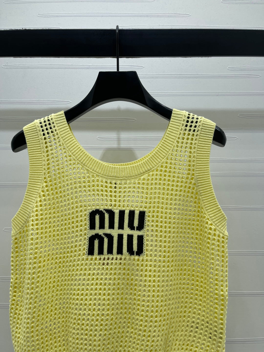 Miumiu 2026 Hollow-out Letter Knit Vest Yellow and Purple Cotton 352580