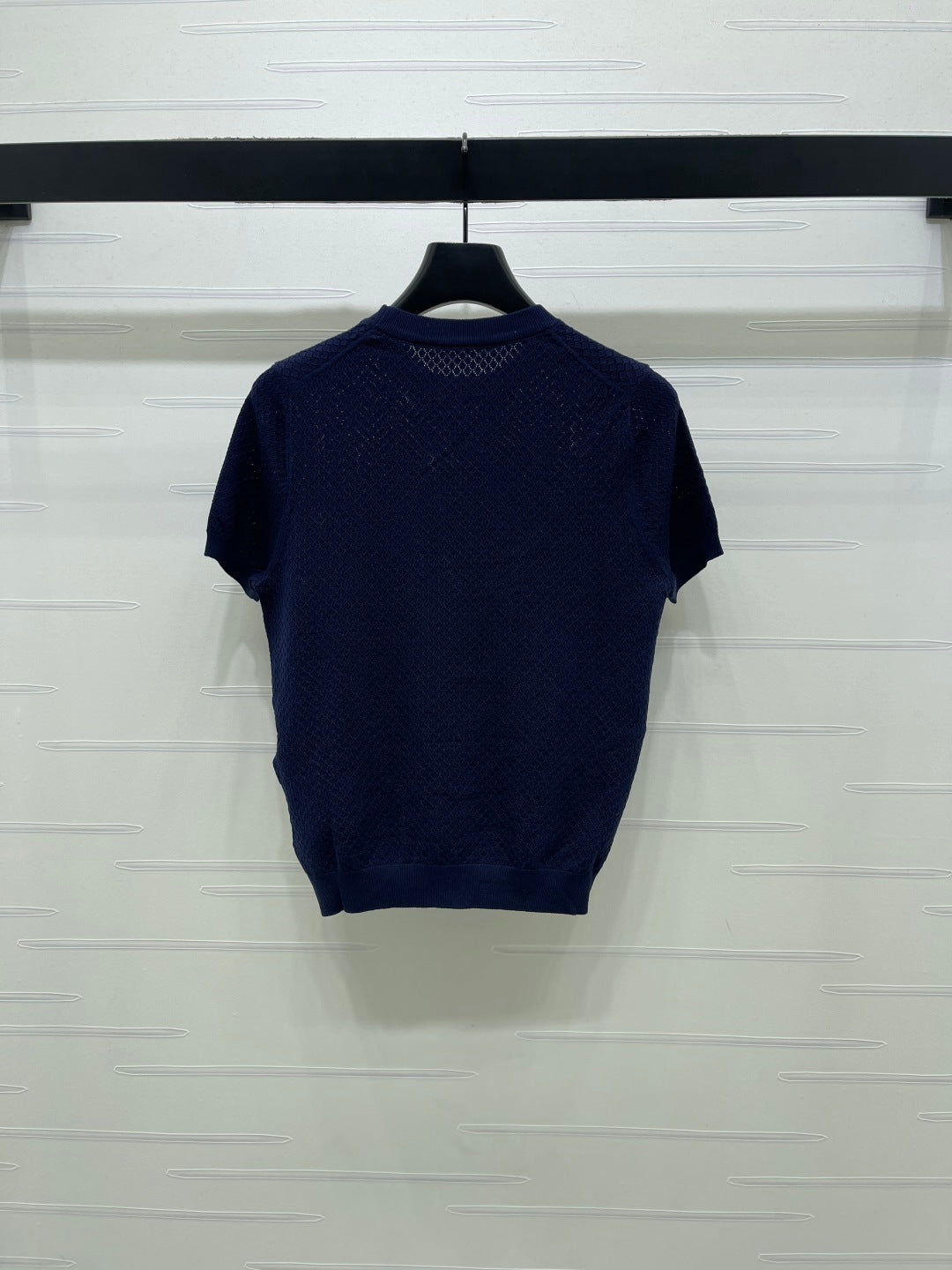 Miumiu 2026 Crew Neck Knit Short-Sleeve Shirt with Letter Logo Tencel