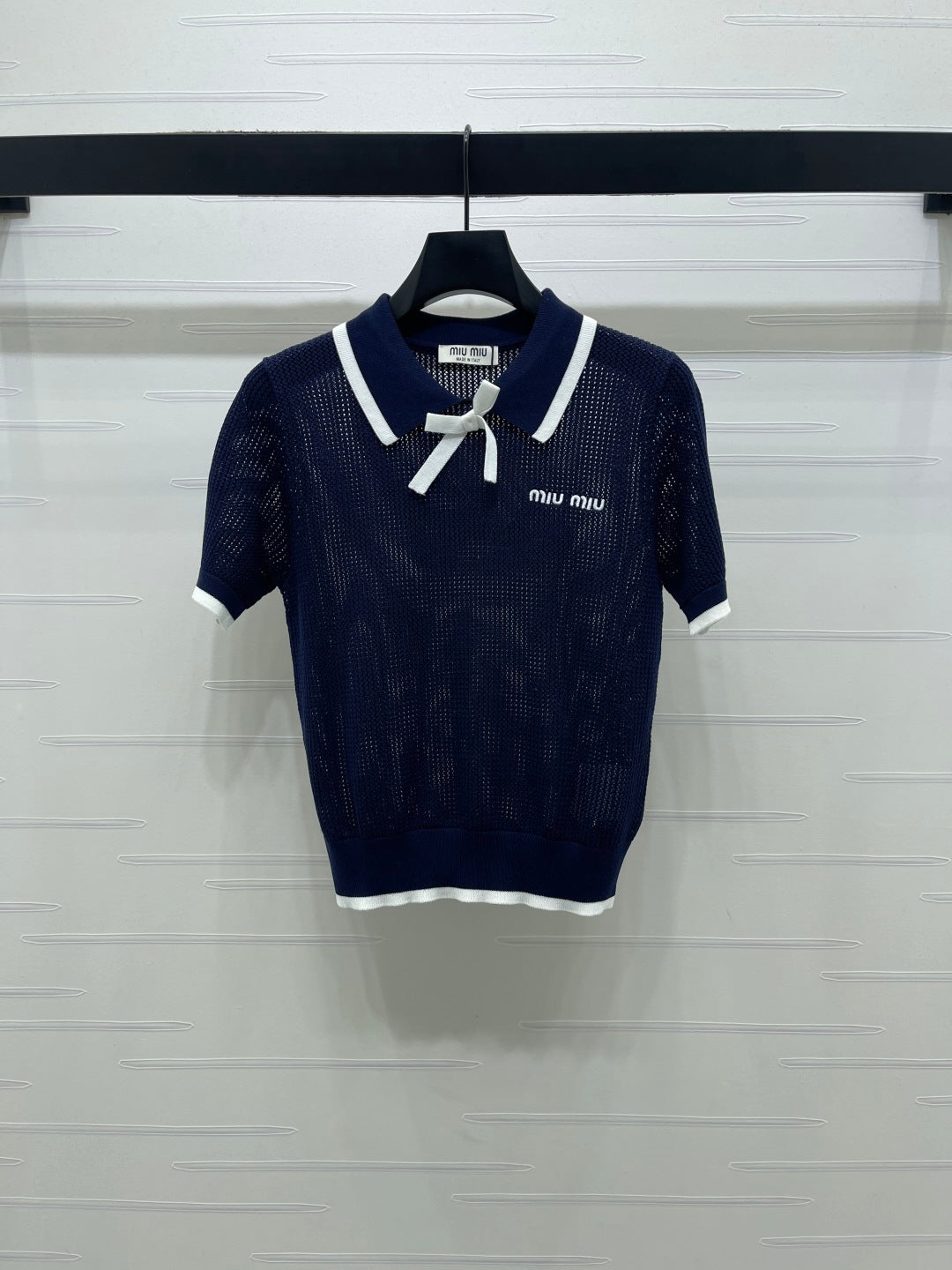 Miumiu 2026 Hollow-out Collar Knit Short-sleeved Top Wool Cashmere