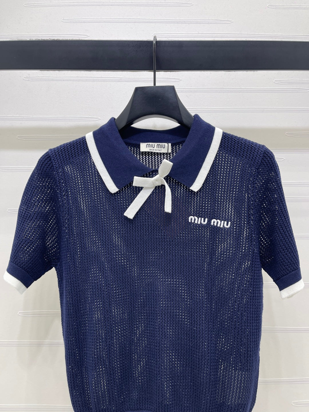 Miumiu 2026 Hollow-out Collar Knit Short-sleeved Top Wool Cashmere