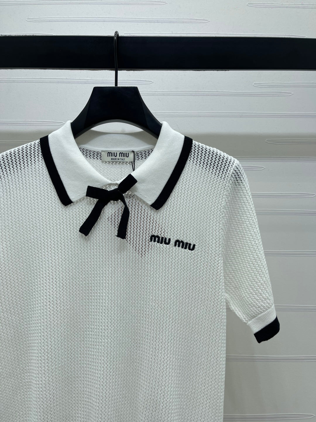 Miumiu 2026 Hollow-out Collar Knit Short-sleeved Top Wool Cashmere