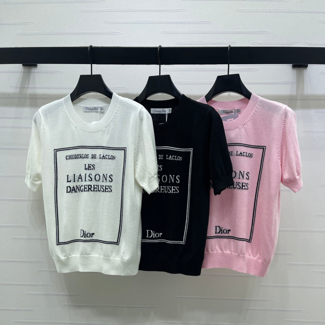 Dior 2026 Crew Neck Logo Knit Short-Sleeve T-Shirt Wool