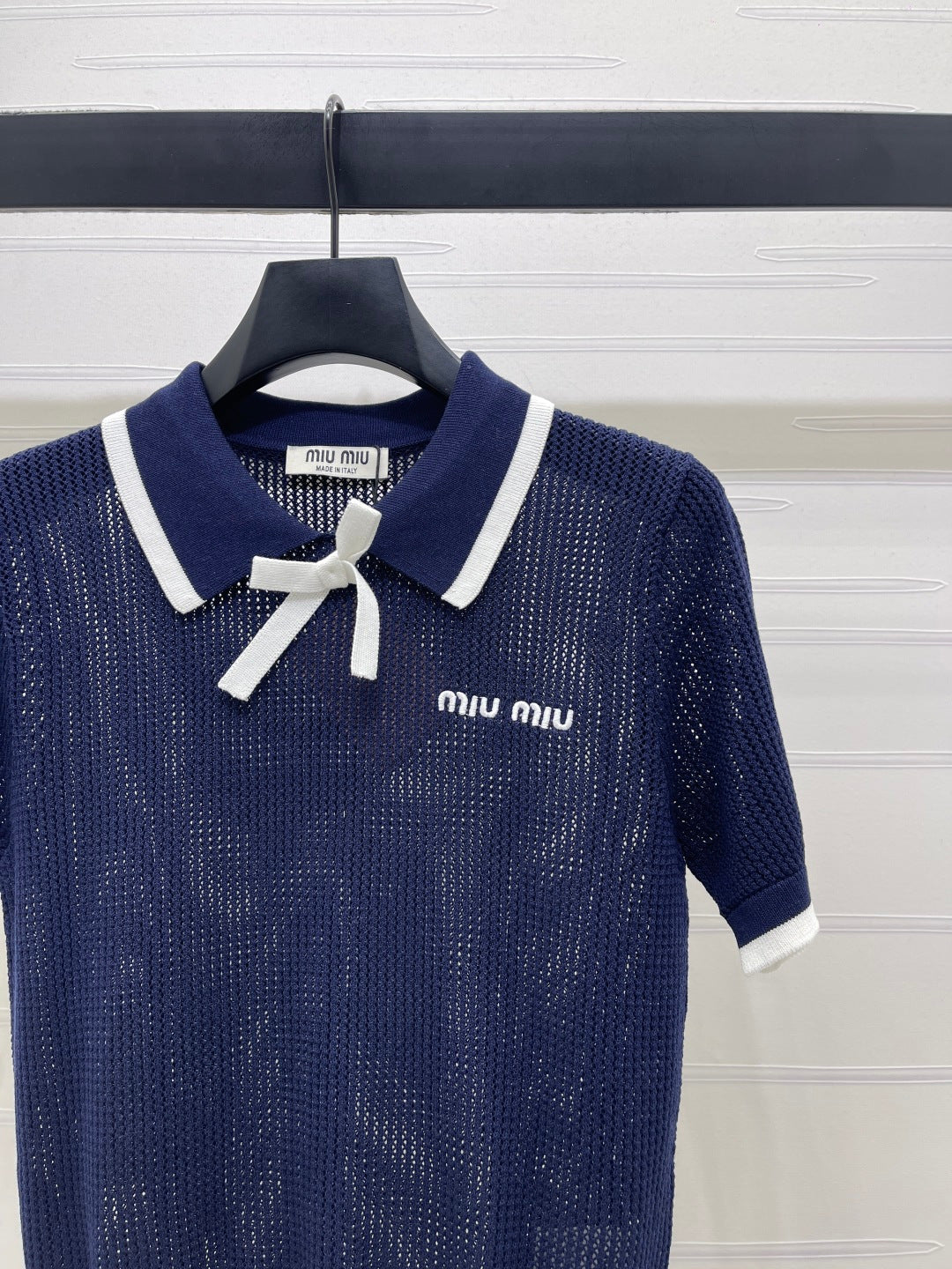 Miumiu 2026 Hollow-out Collar Knit Short-sleeved Top Wool Cashmere